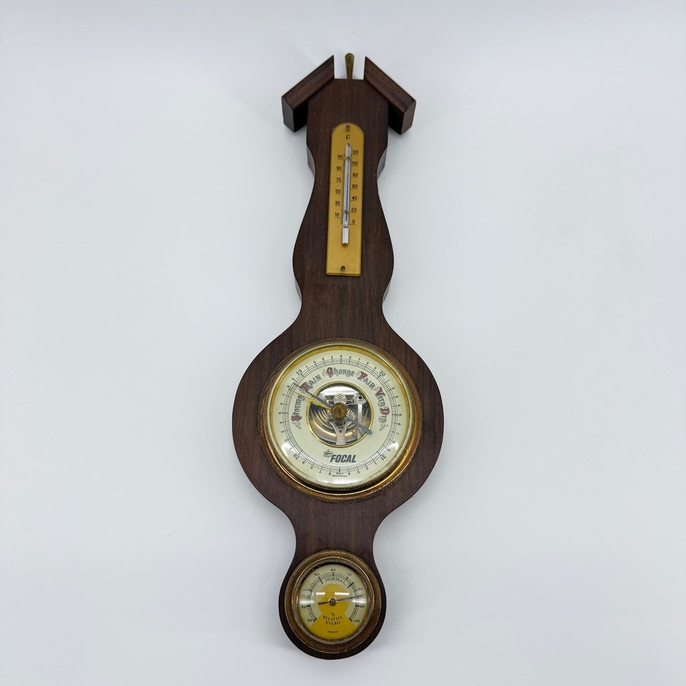 Vintage Focal Weather Station Barometer Thermometer Brown 15in - Germany, Wood
